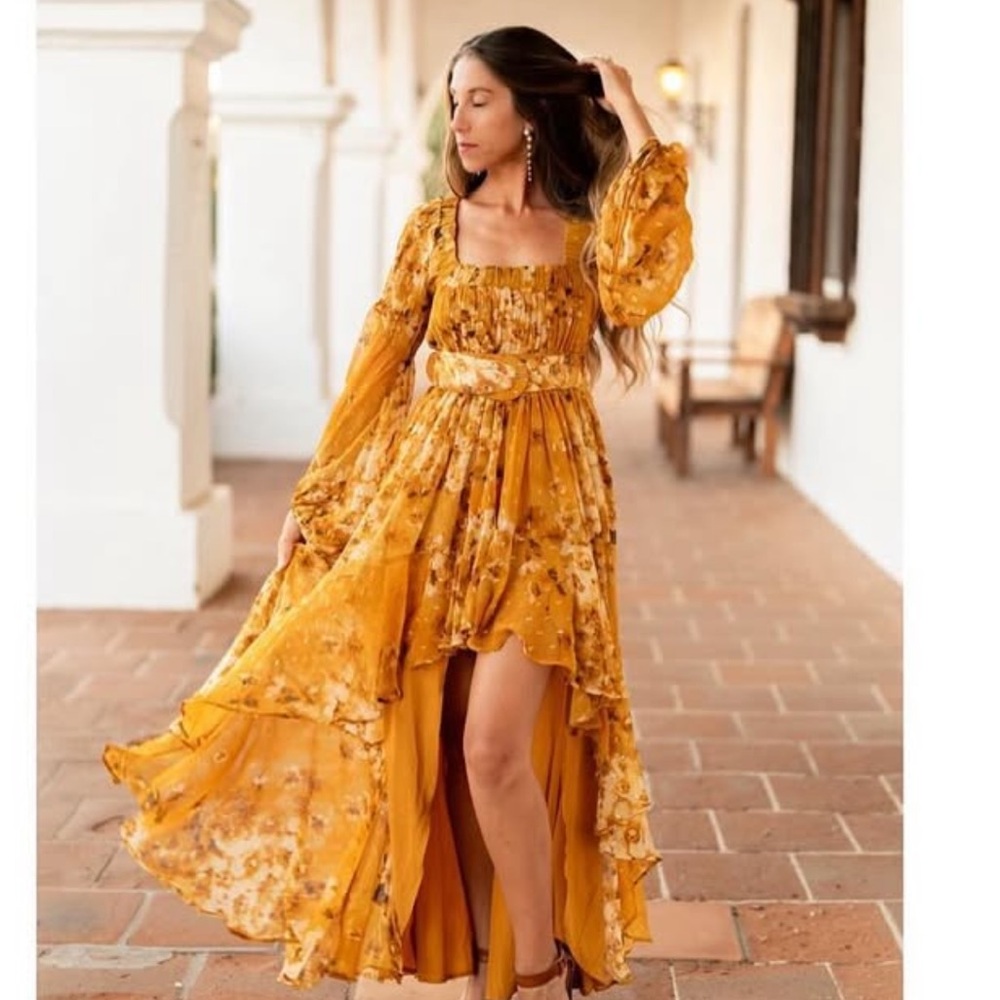 ASOS Gold Ruffled Asymmetrical Dress with Belt